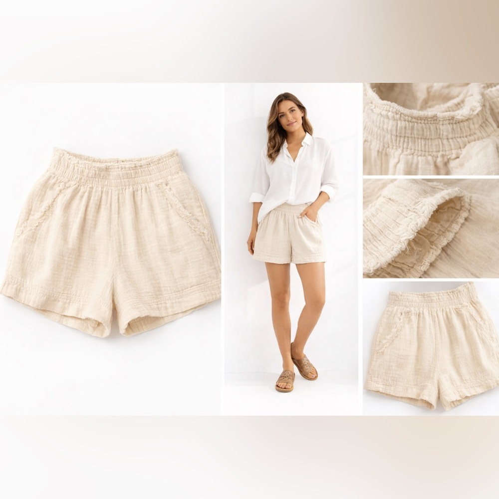 Aerie Pool To Party Gauze Shorts Cream High Waisted Boho Coastal Beach Linen, S - Picture 15 of 15